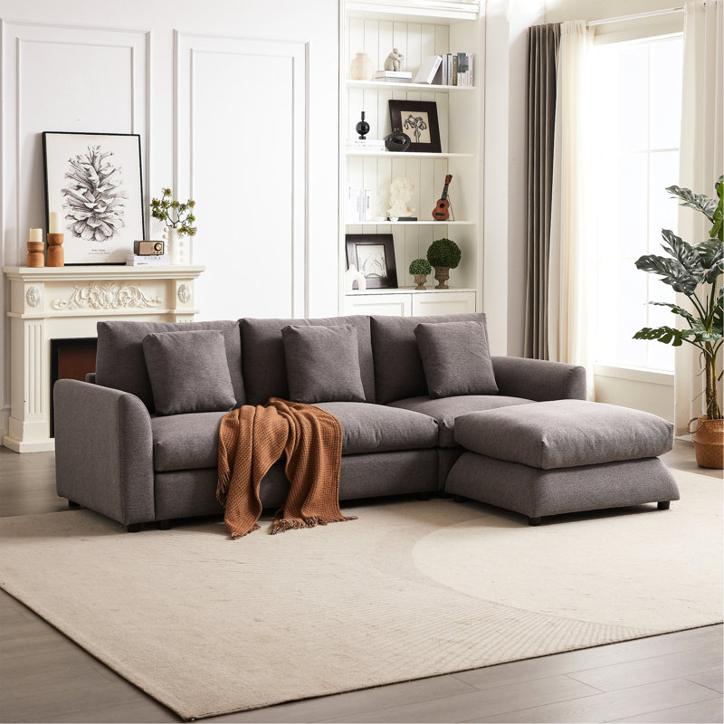 Canapé modulaire 102,2 pouces avec repose-pieds, Tissu noir