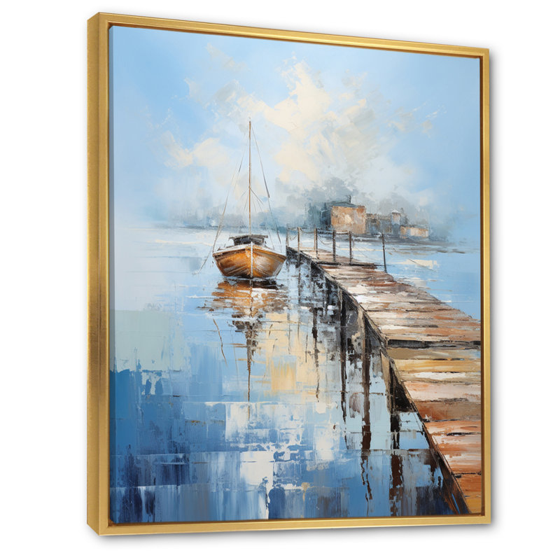 Jetée et quai nautique II - impression, Cadre flottant doré, H 40 po x l 30 po x P 1,5 po