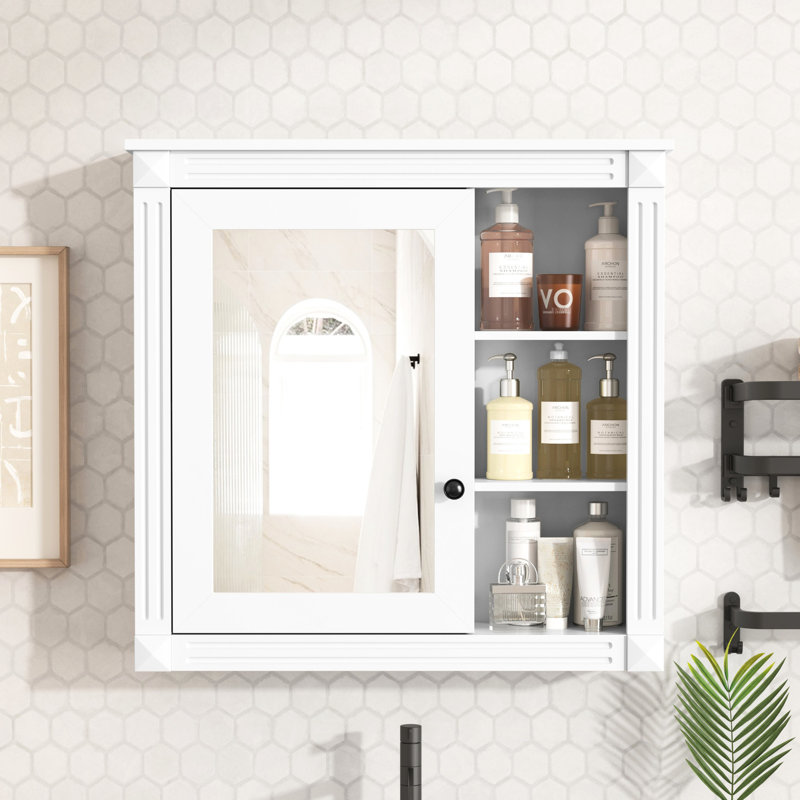 Armoire de salle de bain murale avec miroir - blanc, et rangement en blanc