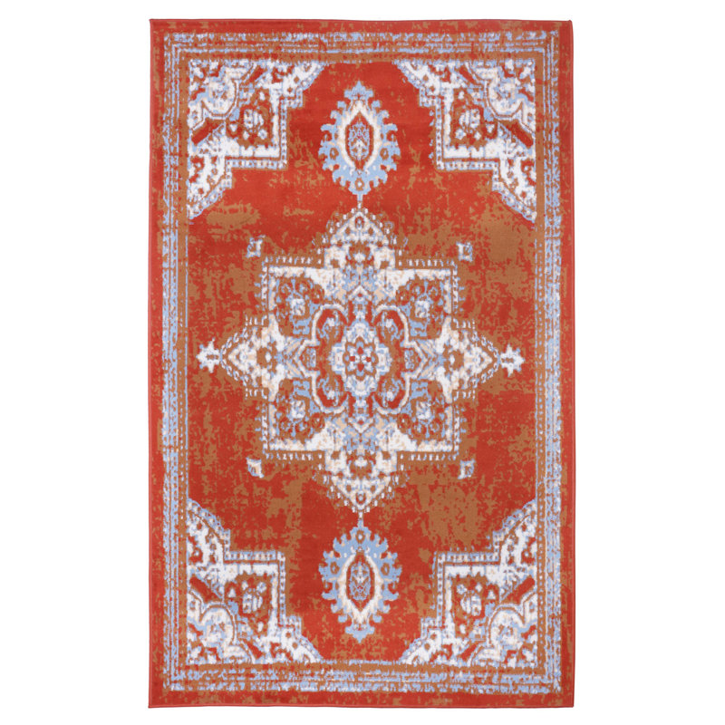 Tapis oriental rouge / bleu clair, Rectangle 7 pi 8 po x 11 pi