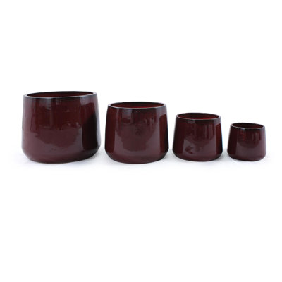 4 Pieces Ceramic Planter Pot, Modern Indoor Outdoor Flowerpot for Patio, Garden, or Windowsills - Bean Paste Red