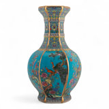 Hexagonal Porcelain Vase with Birds and Flowers