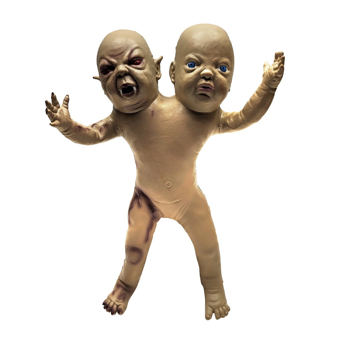 Scary 2 Headed Vampire Twins Creepy Baby Doll Horror Movie Prop Halloween Decor