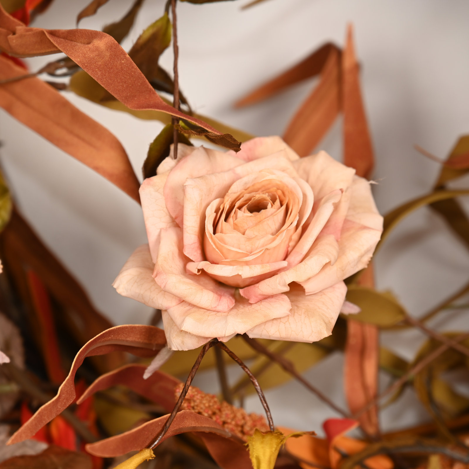 24" Artificial Rustic Fall Foliage Sunflower Rose Floral Wreath, Autumn Harvest Thanksgiving Front Door Decor