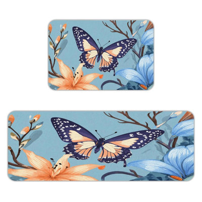 Tapis de cuisine antidérapant 2 pièces Graceful Butterfly & Lily
