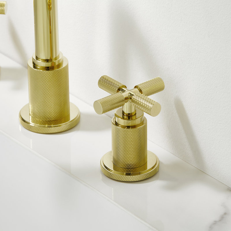 Exquisite Dual-Handle Brass Faucet Widespread Bathroom Sink Faucet With Pop-Up Drain, Brushed Gold