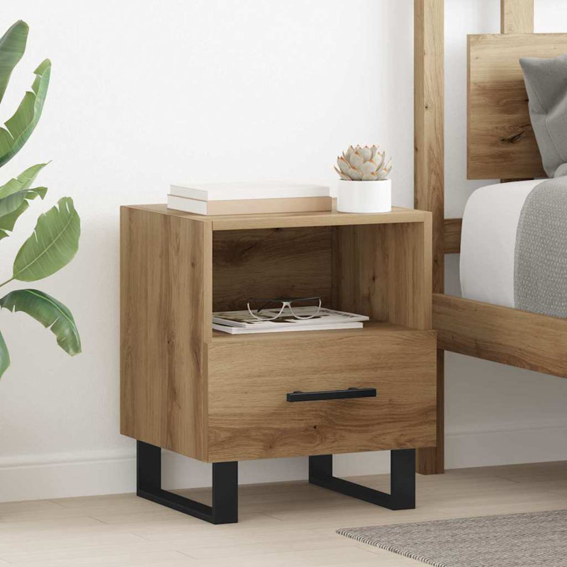 40cm W Manufactured Wood Bedside Table, Artisan Oak