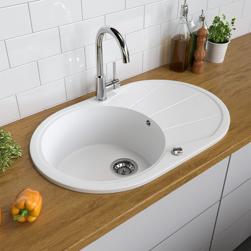 Dakota Fields Christabelle 500mm W Single Bowl Granite Drop-In Kitchen Sink with 1 Faucet Hole, White