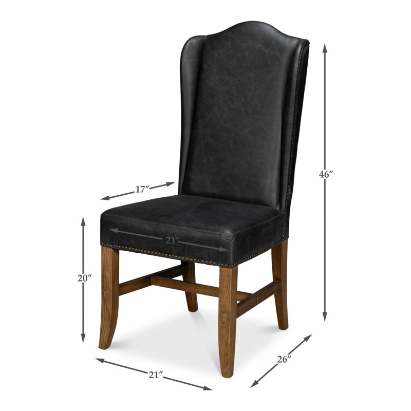 20'' H Genuine Leather Upholstered Oak Parsons Chair, Black