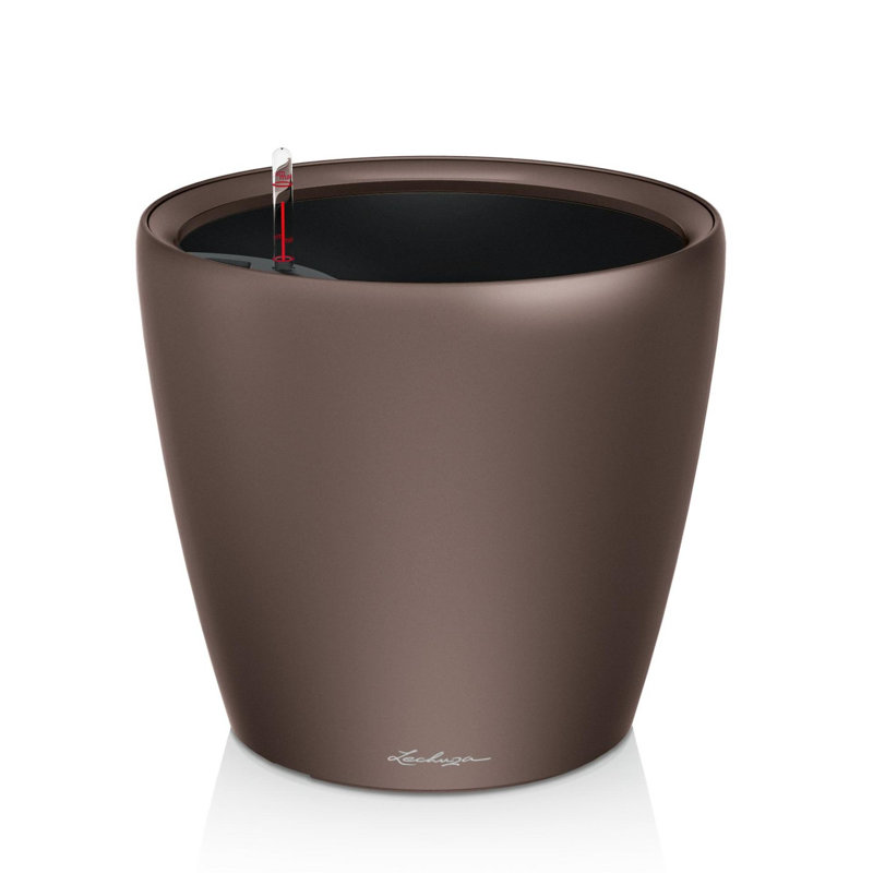 Pot à fleurs rond en plastique Classico Color 28 avec indicateur de niveau d'eau pour l'intérieur et l'extérieur, ardoise