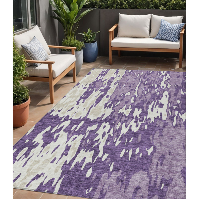Tapis d'intérieur lavable abstrait mauve et ivoire 5 pi x 8 pi