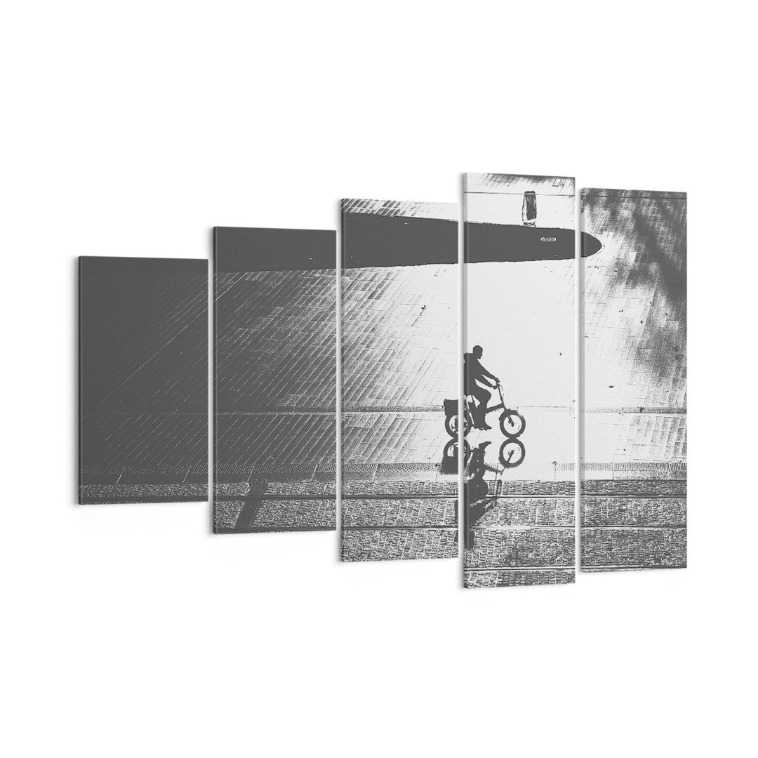 5-tlg. Leinwandbilder-Set Black and White Cyclist Loneliness