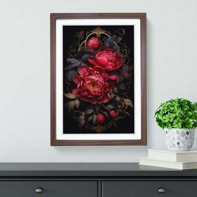 Peony Flower Gothic - Single Picture Frame Print on Wood