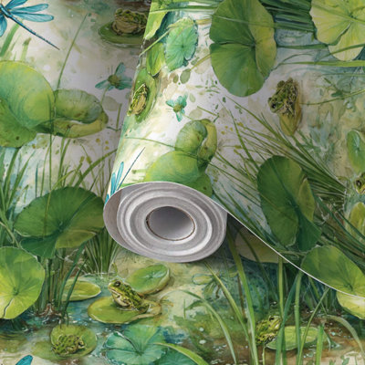 Peel and Stick Wallpaper Contact Paper Seamless Lakeside Marsh Water Self Adhesive and Removable 17.7in x 118in(45x300cm)