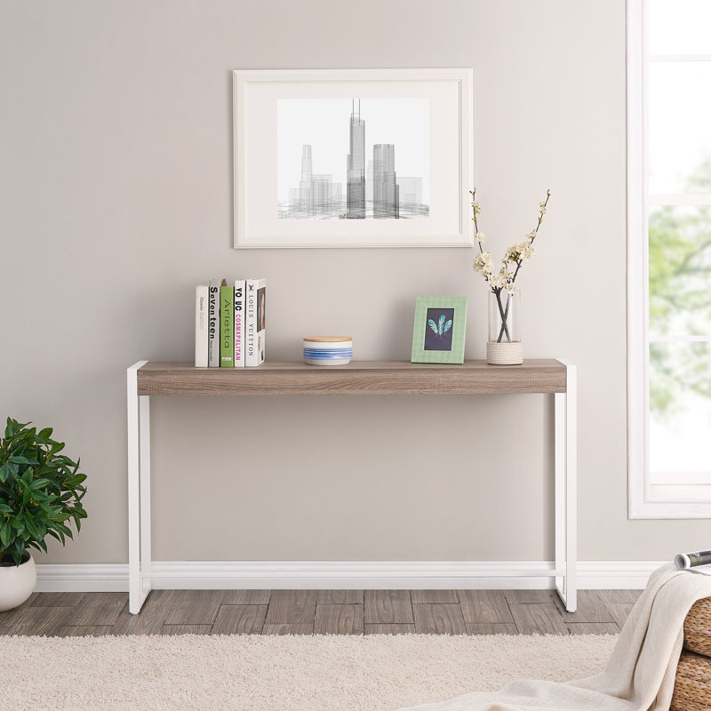 Console Macen pour le salon, Blanc, Naturel