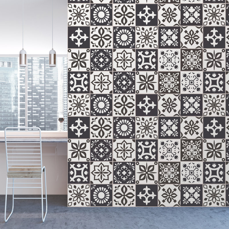 Stewie Marjorelle Moroccan Wall Tile Sticker Set - 15 cm x 15 cm, Black/White