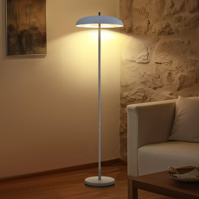 63'' Modern Metal Floor Lamp with Indirect Lighting, White, Polished White