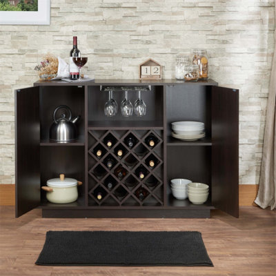 Hazen Finish Wine Cabinet with Integrated Wine Rack and Cup Holder, Perfect for Modern Dining and Storage