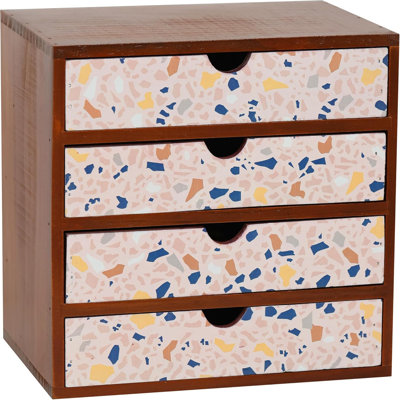 Organisateur de bureau en bois à motif Terrazzo - Rangement de bureau à 4 tiroirs - Armoire en bois moderne et rustique pour fournitures de bureau, outils de bricolage et organisation à domicile