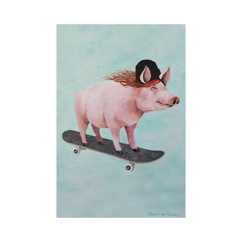 Pig Skateboarding by Coco de Paris - 1 Piece Wrapped Canvas Wall Art, 30.48cm H x 20.32cm W x 1.91cm D