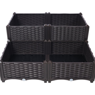 4 Piece Raised Garden Bed with Legs, Self-Watering Planter Box for Growing Flowers, Herbs, and Vegetables in Brown