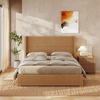 Solid Wood Platform Bed Frame with Headboard, No Box Spring Needed, Floor-standing bed, Easy Assembly, Queen Size, Natural