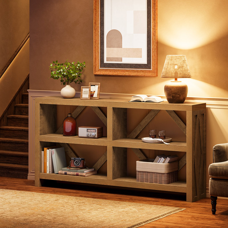 71-Inch Long Console Table With Storage Shelves, Wood Foyer Table For Entryway