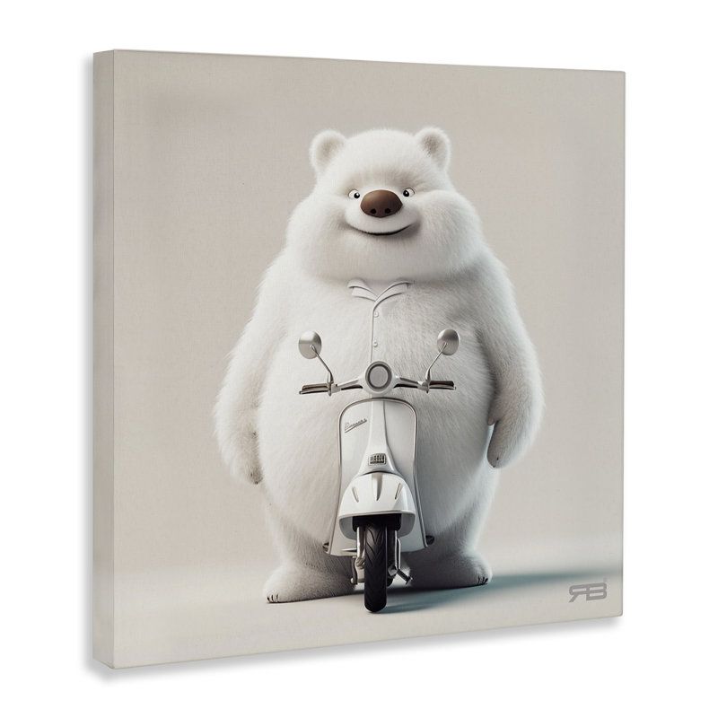 "Drôle d'ours avec toile scooter" par RB, H 36 po x l 36 po