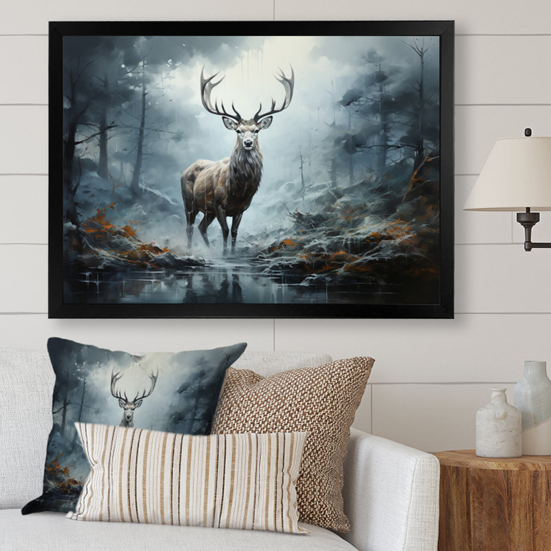 Deer Whispering Mist I - impression, H 34 po x l 44 po x P 1,5 po, Cadre photo noir