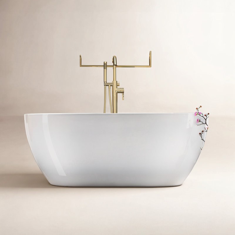 Ember 59'' x 32'' Soaking Acrylic Bathtub, Brushed Gold, White