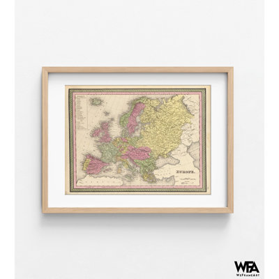 Europe 1849 par cartes anciennes, carte antique de l'Europe, décor de bureau ancien Continent, impression de géographie européenne, très grand décor de bureau à domicile