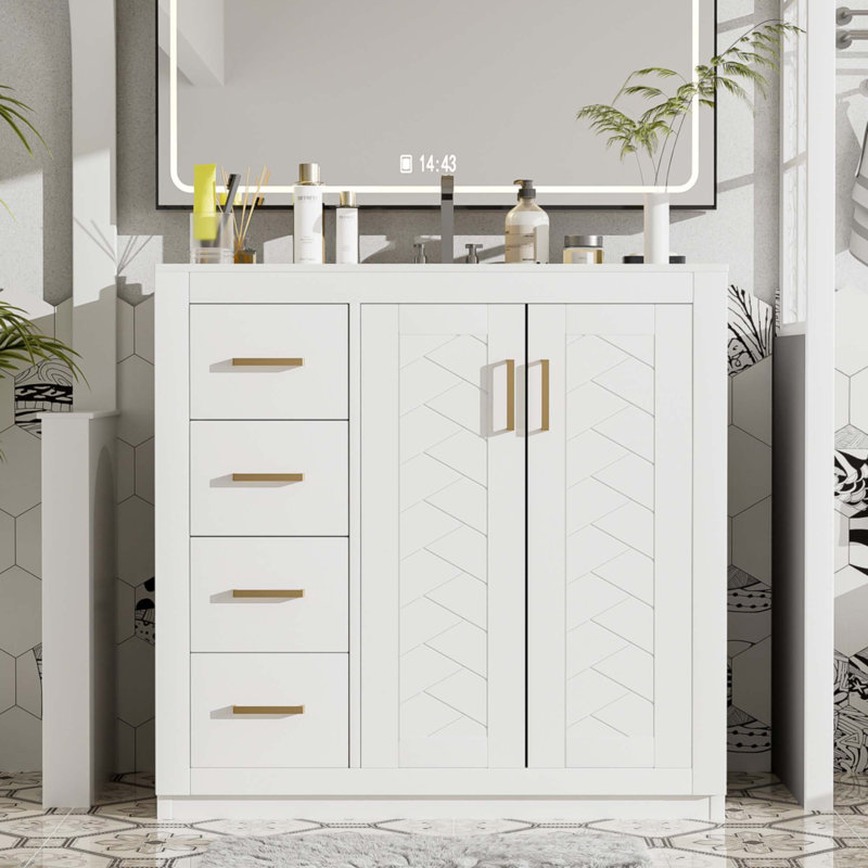 Meuble-lavabo 36 po avec lavabo en céramique, Blanc