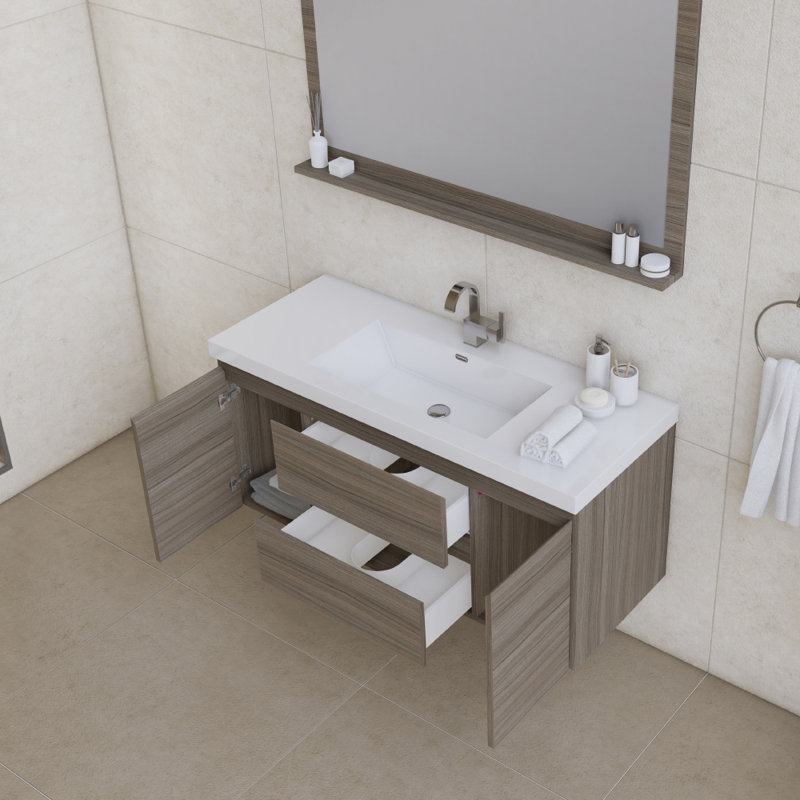 Ensemble de meuble-lavabo mural simple 48 po Arjina, Gris