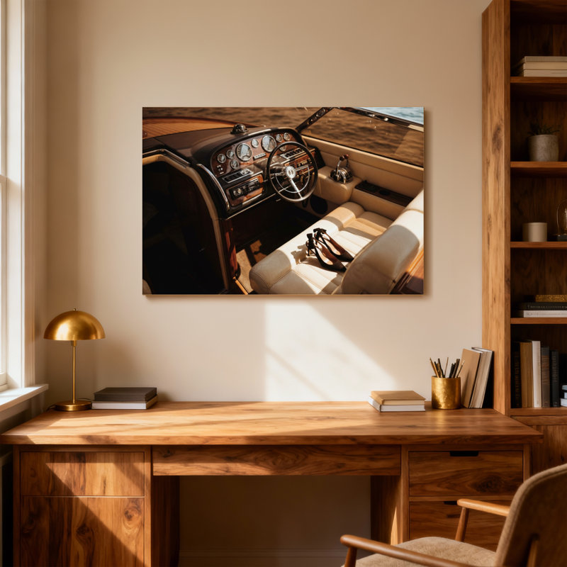 Intérieur de voiture de mode avec tableau de bord en bois, H 12 po x l 18 po