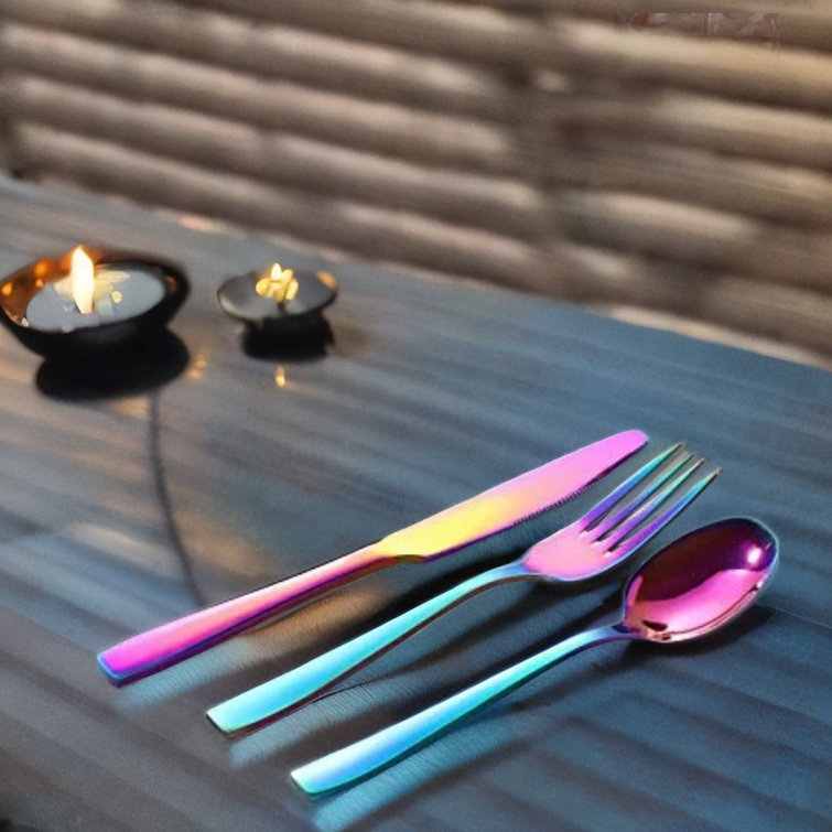 Orren Ellis 24 Pieces Rainbow Silverware Set With Steak Knives For 4,  Stainless Steel Flatware Cutlery Set