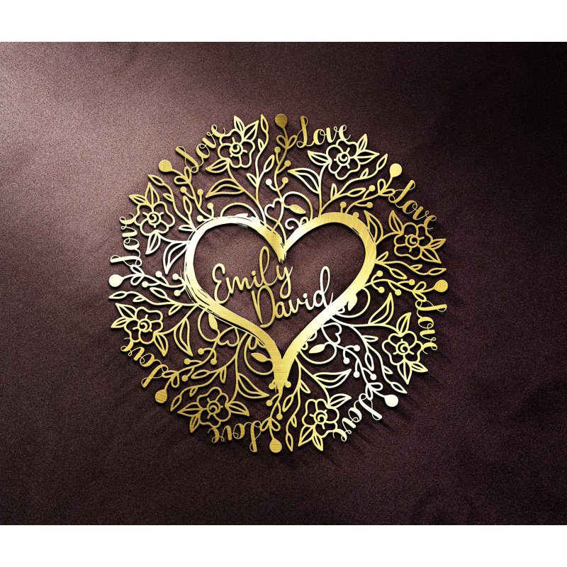 Cœur et amour, décoration murale en métal sur mesure, cadeau personnel pour la Saint-Valentin et mariage, Oui, Or brillant