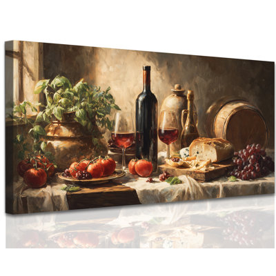 GUTTATY Wine Wall Art Rustic Still Life Prints, Vintage Wine Art Wall Decor Kitchen Canvas Wall Decor, Earth Tone Artistic Painting, Dining Room Pictures Artwork Decor for Kitchen Bar, 16x32 inches