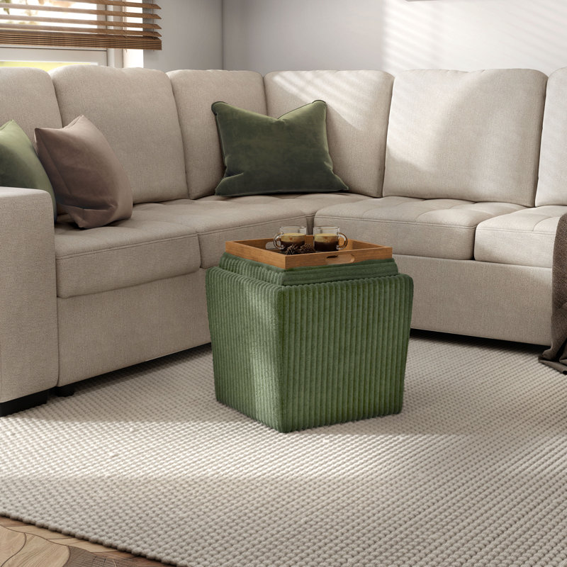 Bessler 16.5"W Storage Ottoman With Flip Top Tray, Green