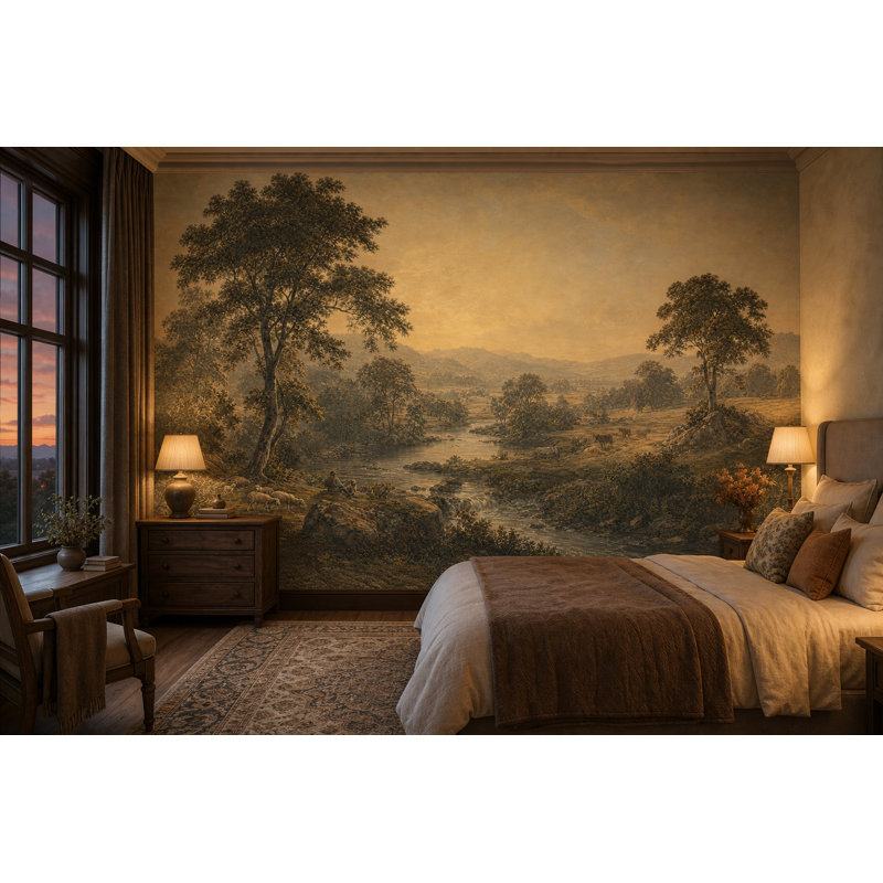 Décoration murale pastorale River Valley, 140"x108", Peel and Stick