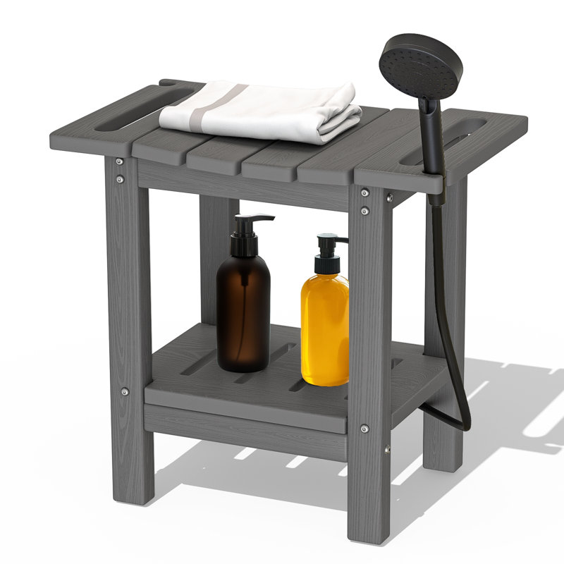 Tabouret de douche en PEHD imperméable - Banc intérieur / extérieur toutes saisons avec tablette de rangement - Siège de rasage polyvalent et table d'appoint