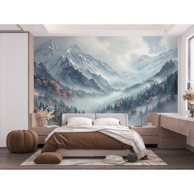 Mountain Foggy Wall Elements, L 145 po x l 100 po, Peler et coller