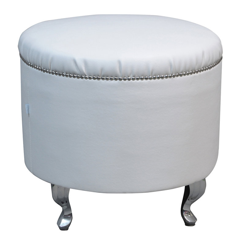 Baroque 45cm Wide Genuine Leather Round Solid Colour Ottoman
