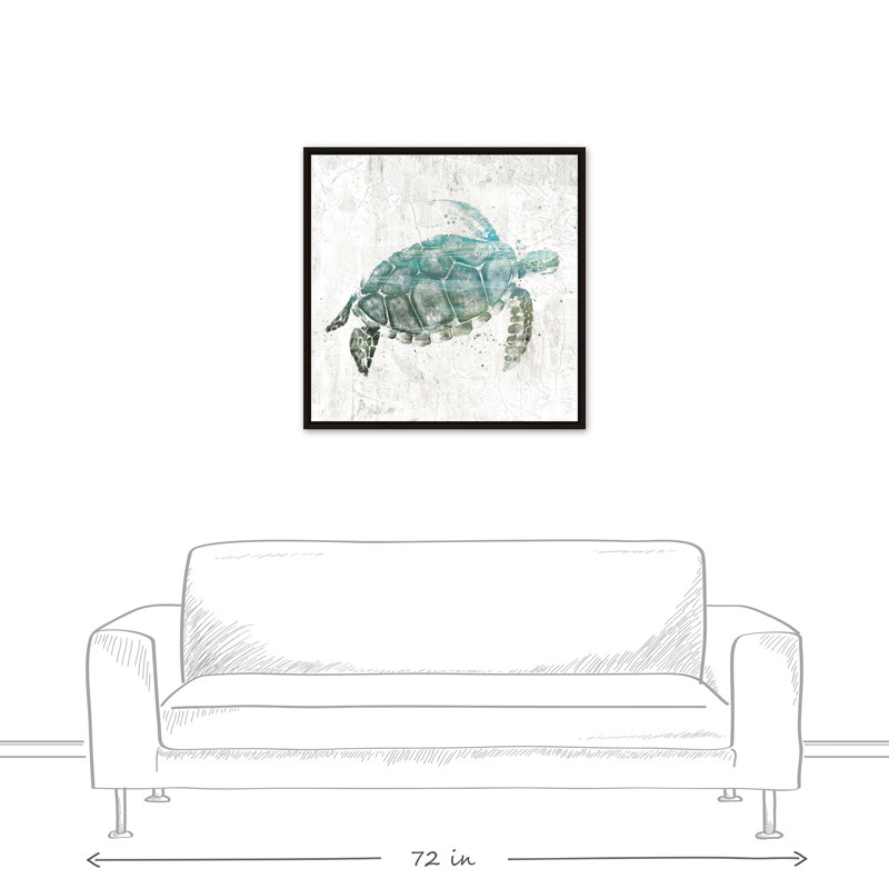 Tortue de mer turquoise - reproduction sur toile, H 36 po x l 36 po, Encadré