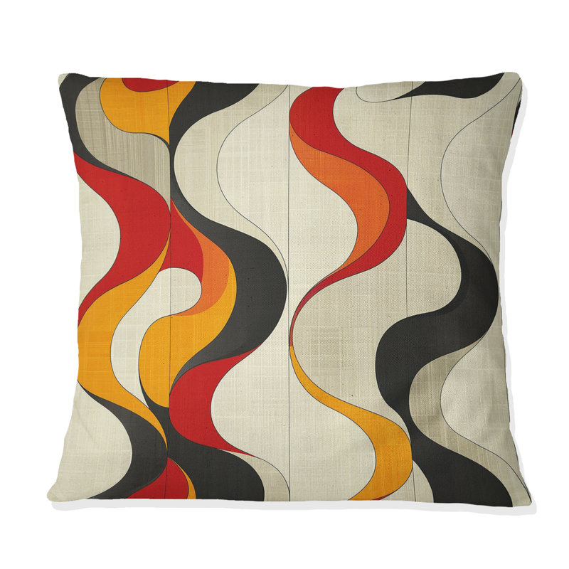 Coussin Beige rouge Midcentury Waves - Midcentury, H 18 po x l 18 po