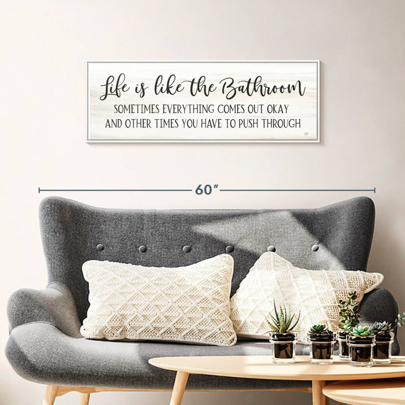 Life Is Like The Bathroom, Cadre flottant blanc, 37 po x 13 po
