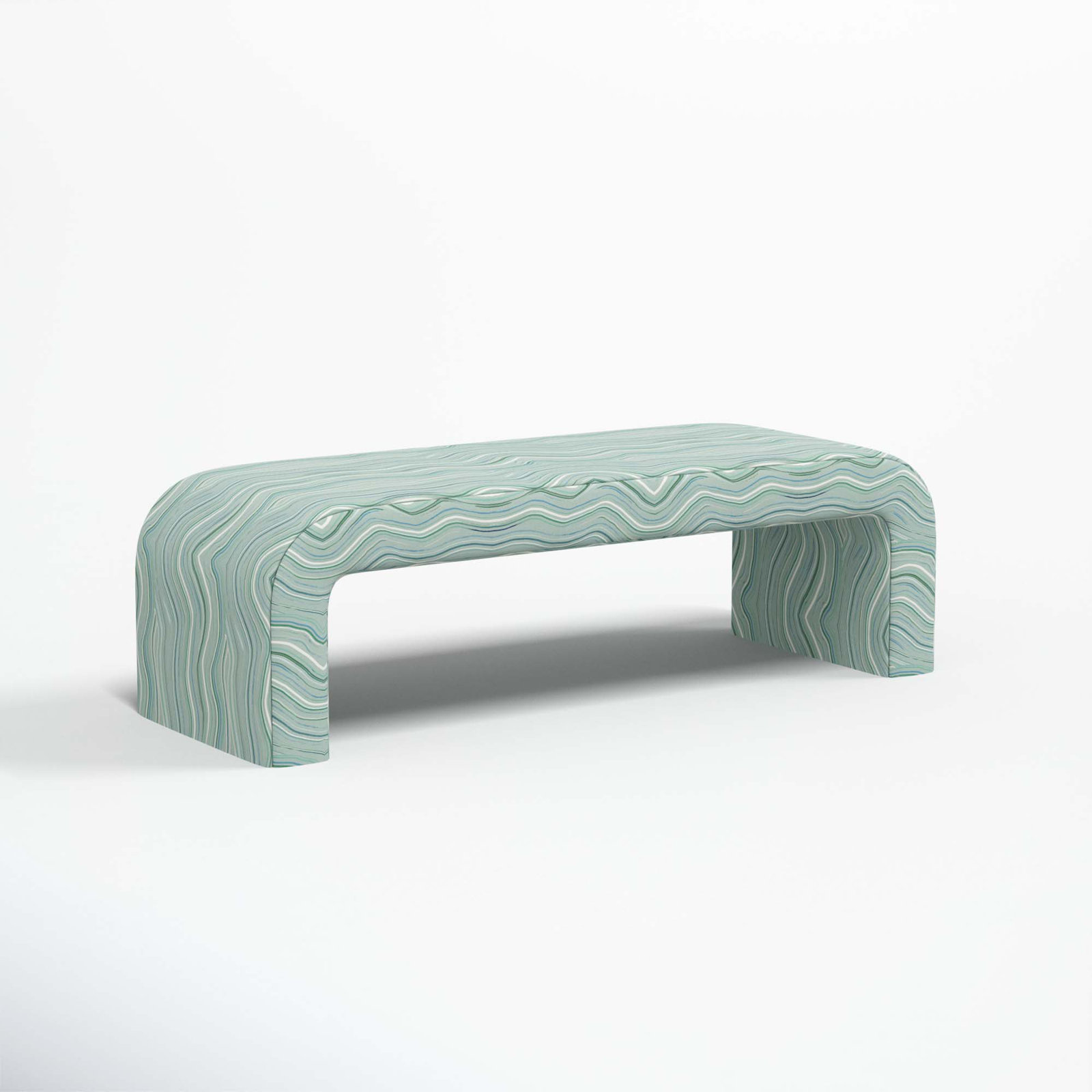 Barley Upholstered Bench, Makes Waves Blue Mist