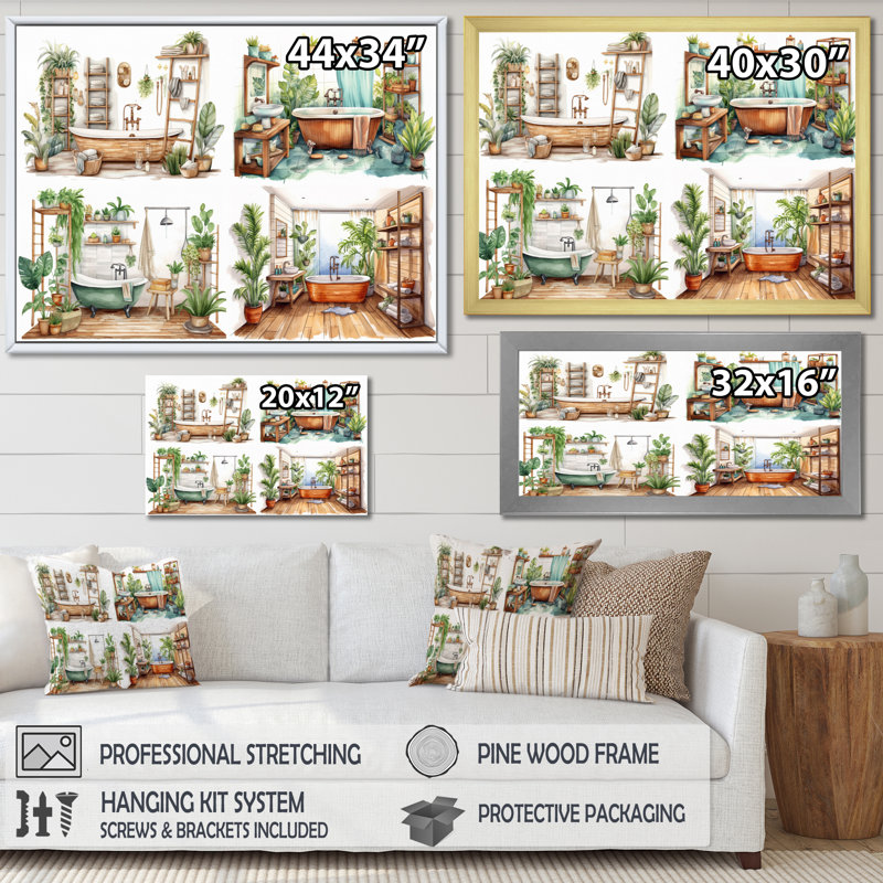 "Natural Bathroom Decor XXIII", reproduction sur toile encadrée, H 16 po x l 32 po x P 1 po, Toile tendue