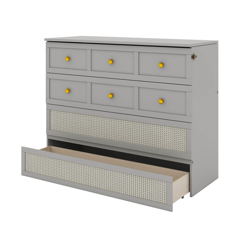 Lit escamotable double avec tiroirs, gris