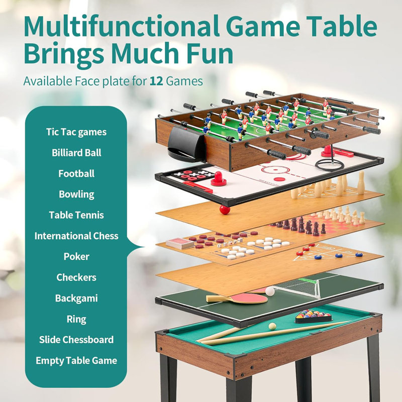 12-In-1 Combo Game Table Set For Adults, Multi Game Table For Game Room, Friends & Family /Hockey, Football, Pool