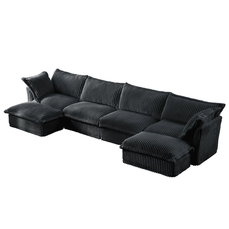 Canapé, repose-pieds en chenille, 4, H 34,65 po x l 156,65 po x P 33 po, Velours côtelé gris
